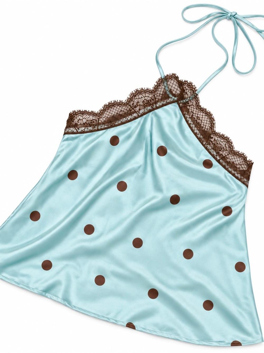 SHEIN Light Blue Satin Polka Dot Lace Halter, NWT